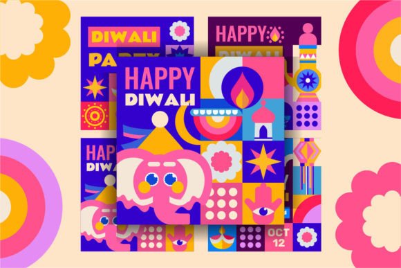 4 Templates for Diwali: Vibrant Mosaic Designs for Your Projects