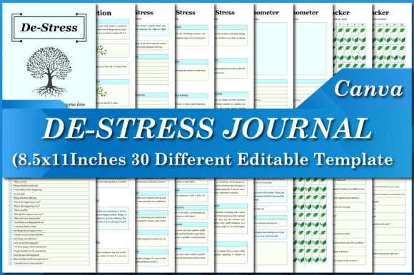 Mastering Mindfulness with DE-STRESS JOURNAL Canva Templates